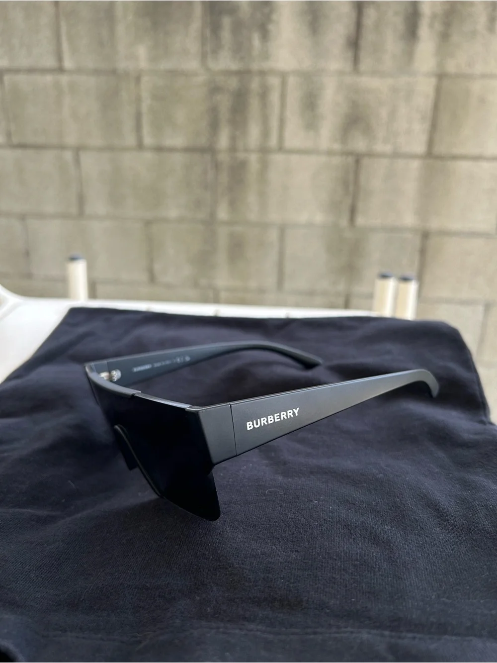 Burberry Men’s Black Shield Sunglasses with Chrome Accents
